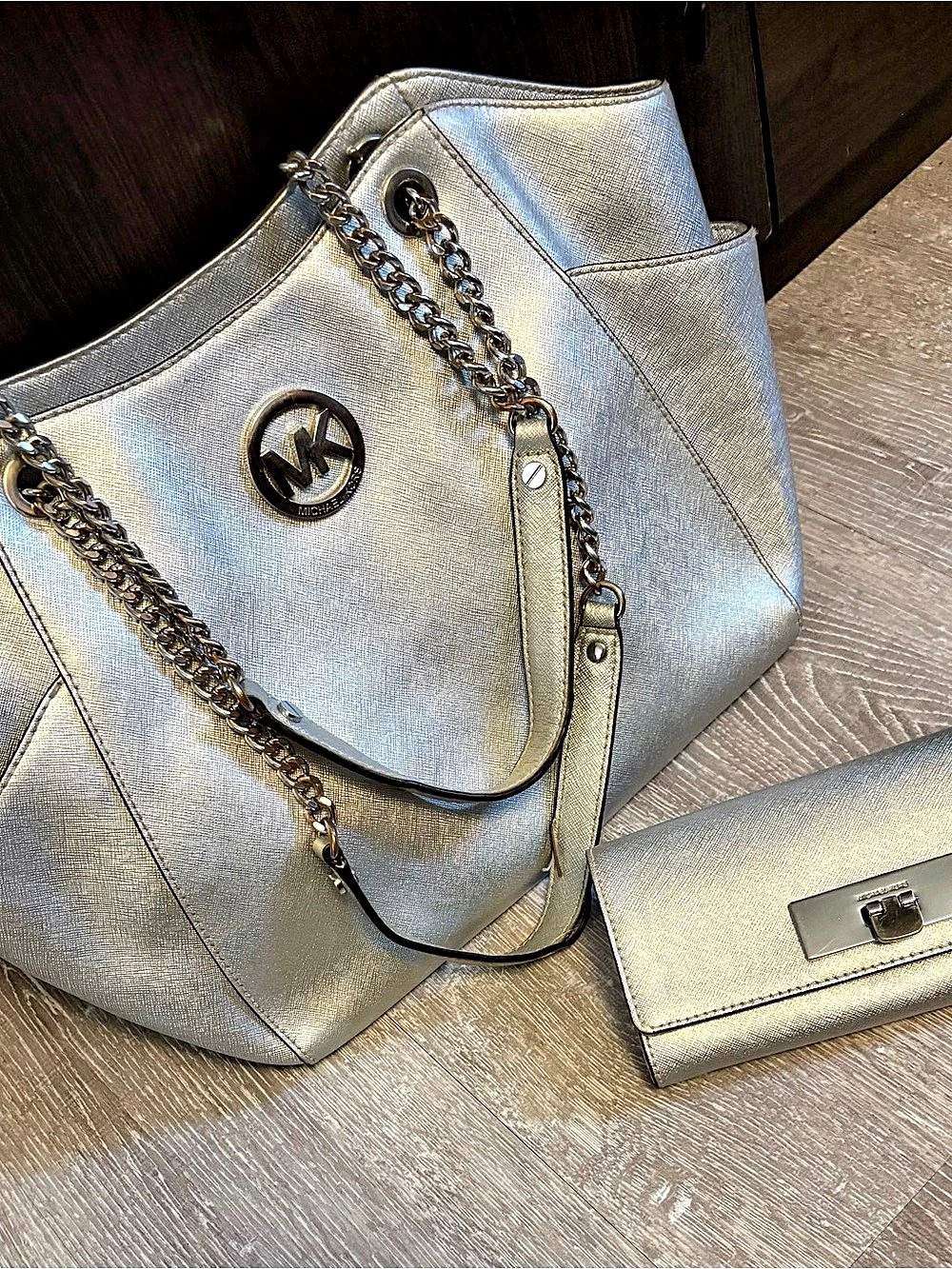 Michael Kors Silver Shoulder Bag with Chain Strap AUTHENTIC